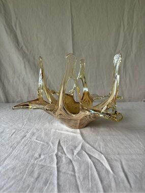 Vintage Sculptural Amber Gold Brown Art Glass Vase Murano-Style Venetian Glass